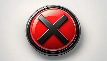 Obraz premium red button with a black cross symbol centered on a clean white background, representing cancellation or error in a sleek, minimalist design