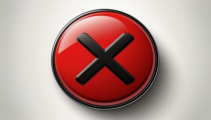 Fototapeta premium red button with a black cross symbol centered on a clean white background, representing cancellation or error in a sleek, minimalist design