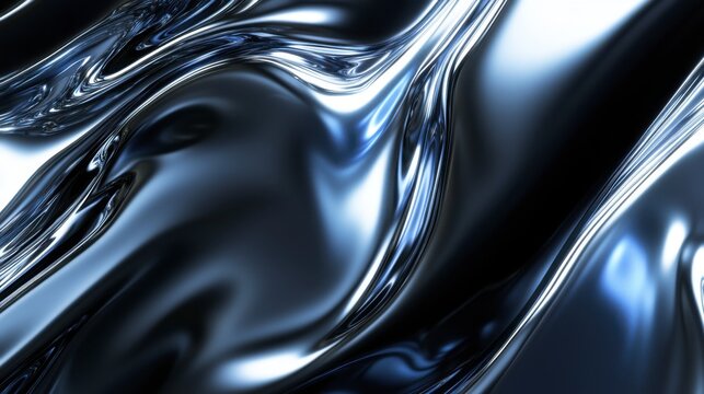 The artwork showcases swirling metallic textures that reflect light in shades of dark silver and blue. Generative AI
