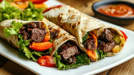 Delicious Beef Wraps with Fresh Vegetables and Sauce