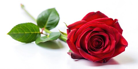 Naklejka premium Beautiful single red rose on white background