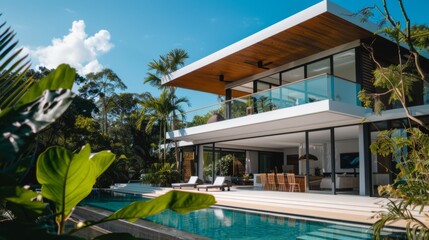 Fototapeta premium Modern Villa with Pool and Tropical Landscaping