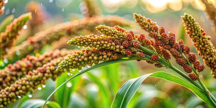 Close-up of raindrops on fresh Johnson grass Sorghum halepense