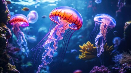 Colorful Jellyfish in Vibrant Underwater Scene