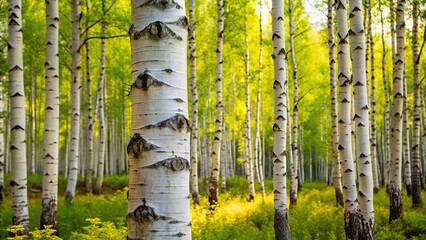 Birch tree in an asymmetrical temperate forest