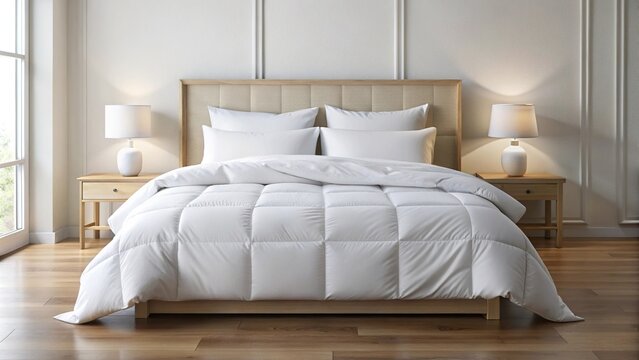 Bed with white comforter and pillow