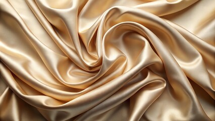 Closeup of rippled beige satin fabric texture background Macro