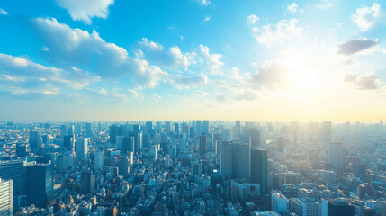 Naklejka premium City Skyline Under Blue Sky and White Clouds