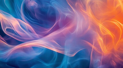 A mesmerizing interplay of soft blue, teal, and purple smoke blends seamlessly, highlighted by bright orange accents and deep shadows, fading into darkness. Generative AI