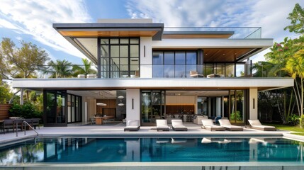Obraz premium Modern Villa with Pool and Tropical Landscaping