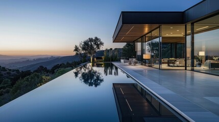 Fototapeta premium Modern House with Infinity Pool and Mountain View
