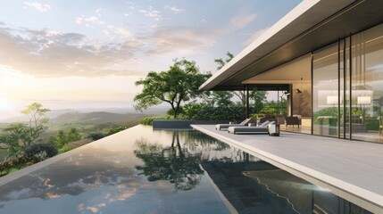 Fototapeta premium Modern Villa with Infinity Pool and Stunning View