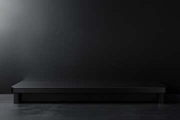 Black stone podium with a copy space for product presentation on a dark wall background...