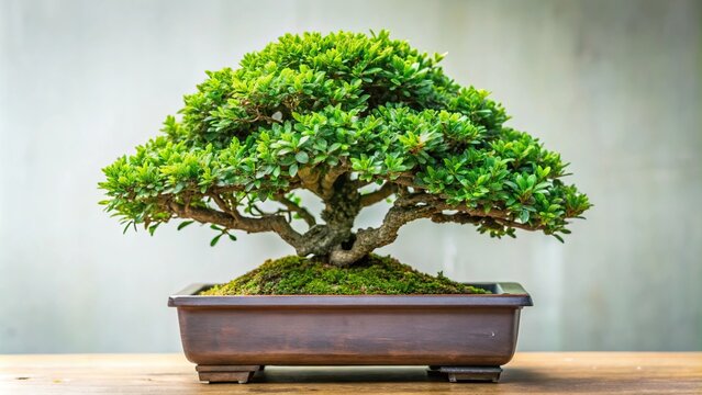Close up of Serissa foetida or Chinese box bonsai tree against white background