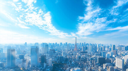 Naklejka premium City Skyline Under Blue Sky and White Clouds