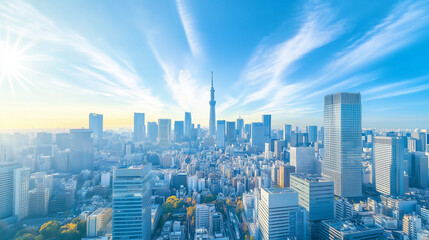 Fototapeta premium City Skyline Under Blue Sky and White Clouds