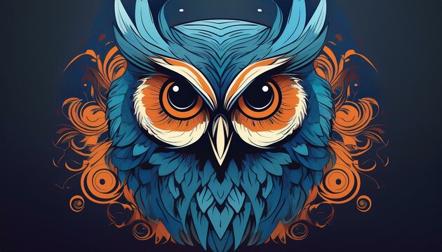 Owl in blue and orange colors