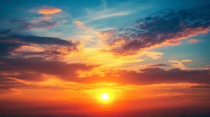 Fototapeta premium Golden rays of sunlight pierce through soft clouds as the day transforms into night, creating a captivating display of colors and tranquility. Generative AI