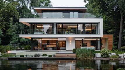Fototapeta premium Modern Villa with Pool and Tropical Landscaping