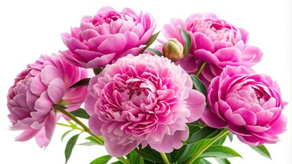 Fototapeta premium Closeup of pink peony flowers on white background with tilted angle