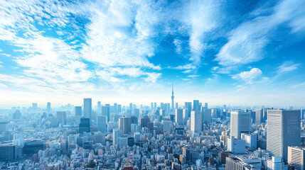 Naklejka premium City Skyline Under Blue Sky and White Clouds