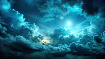 Close-up dark teal cloudy sky night sky with gloomy clouds background