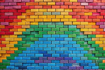 Colorful brick wall with rainbow pattern