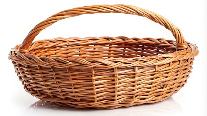 Fototapeta premium Close-up of vintage weave wicker basket isolated on white background