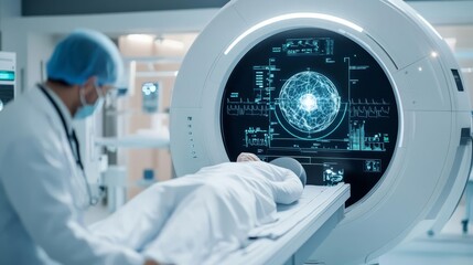 Advanced medical scanner diagnosing illnesses in seconds, sci-fi healthcare technology