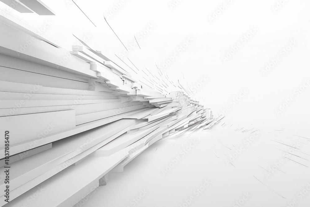 Poster abstract white composition with dynamic lines and geometric shapes suggesting movement and speed, se
