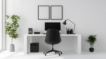 24. Simple office desk with a black chair and clean, organized accessories