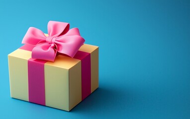 Vibrant Gift Box with Decorative Bow on Blue Background