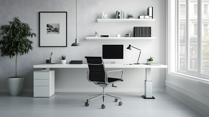 68. White office desk with a black chair and minimal accessories for a clean look