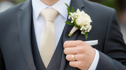 Groom's Elegance: A Close-Up of a Groom's Boutonniere