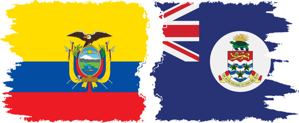 Cayman Islands and Ecuador grunge flags connection, vector