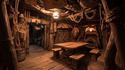 Cozy Pirate Cabin: Gathering of Brave Souls for Adventure Planning | Nautical Decor, Map Exploration, Voyage Strategy Meeting