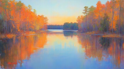 Obraz premium Autumn Reflections on a Tranquil Lake