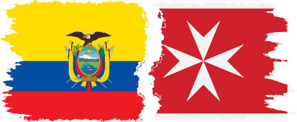 Malta and Ecuador grunge flags connection, vector