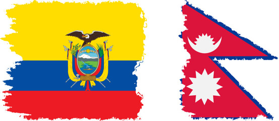Nepal and Ecuador grunge flags connection, vector
