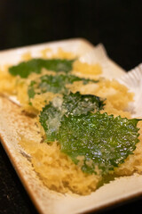 Crispy tempura shiso leaves. Great for a beautiful and delicious menu.