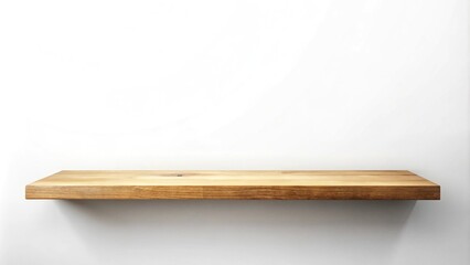 Empty wooden shelf wall isolated on white background for presentation