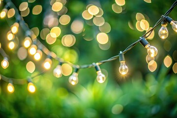 Obraz premium Extreme close-up of fairy light border on green blurry background cozy wallpaper