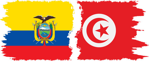 Tunisia and Ecuador grunge flags connection, vector