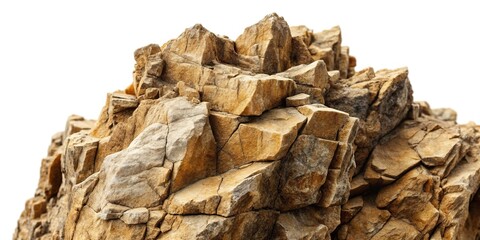 Extreme close-up photo of a striking rock formation on a white background