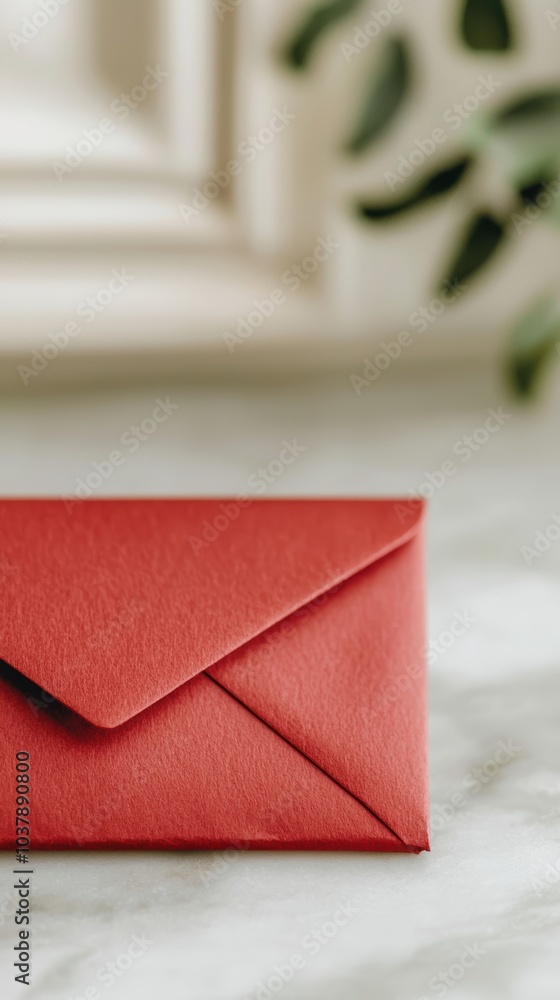Poster elegant red envelope symbolizing communication and connection in modern correspondence
