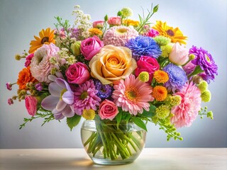 Fototapeta premium Delicate pastel floral bouquet against a clear background, designed for elegance and inspiration. A whimsical touch to