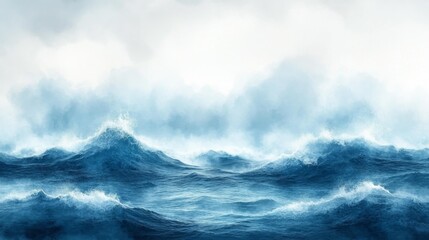 Obraz premium Abstract ocean waves crashing under a cloudy sky creating a serene and powerful seascape. Generative AI