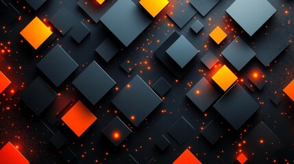 Dynamic geometric abstract pattern with glowing squares on a dark background. Generative AI