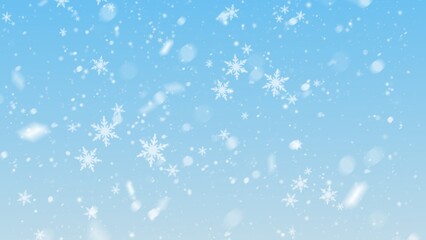 Winter blue gradient background, snowflakes on a beautiful background, Christmas background for cards, snowfall.