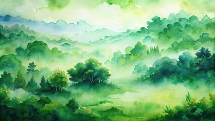 Fototapeta premium Close-Up Scenery pictures painted with green watercolors